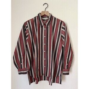Doen Red Black White Striped Button-Down Shirt